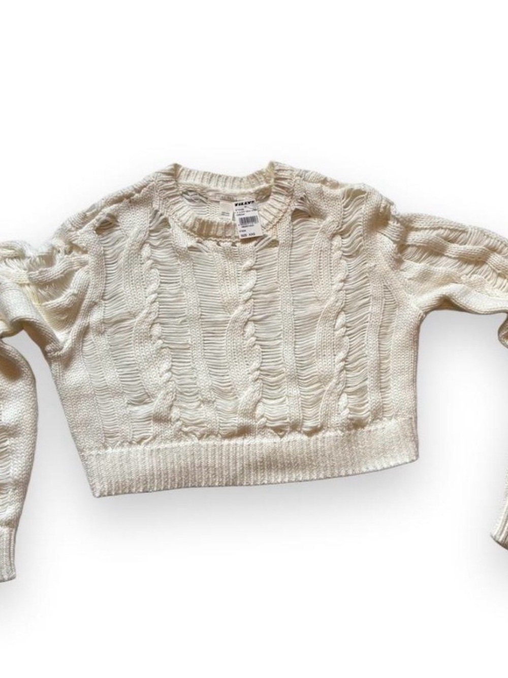 Tilly's Cream Cropped Cable Knit Crew Sweater